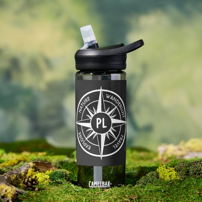 Compass star emblem monogram black and white water bottle (Outdoor)
