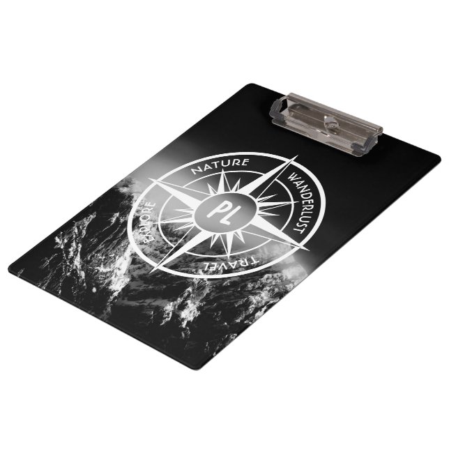 Compass star emblem monogram dramatic mountains clipboard (Angled)