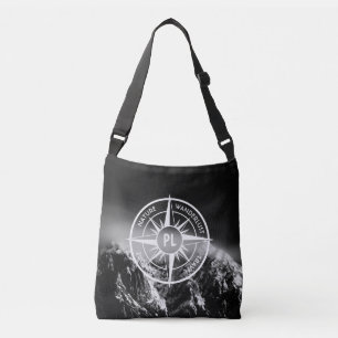 Compass star emblem monogram dramatic mountains crossbody bag