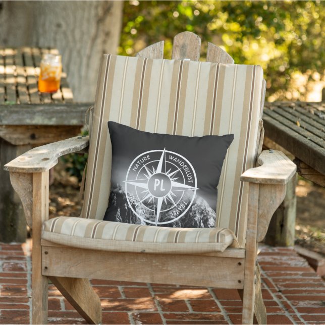 Compass star emblem monogram dramatic mountains cushion (Chair)