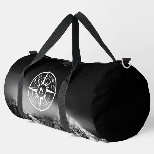 Compass star emblem monogram dramatic mountains duffle bag (Left Corner)