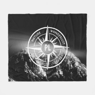 Compass star emblem monogram dramatic mountains fleece blanket