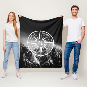 Compass star emblem monogram dramatic mountains fleece blanket