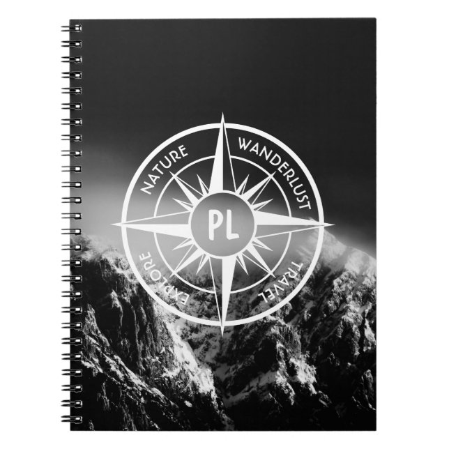 Compass star emblem monogram dramatic mountains notebook (Front)