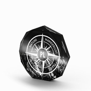 Compass star emblem monogram dramatic mountains photo block