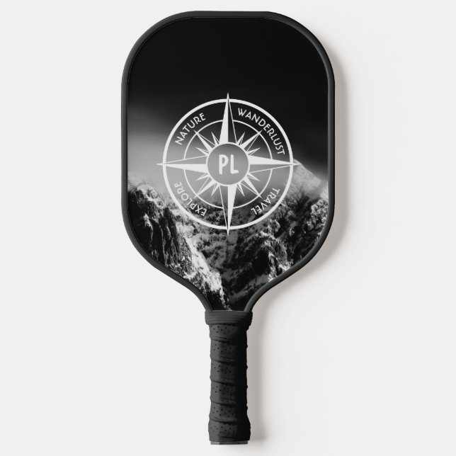 Compass star emblem monogram dramatic mountains pickleball paddle (Front)