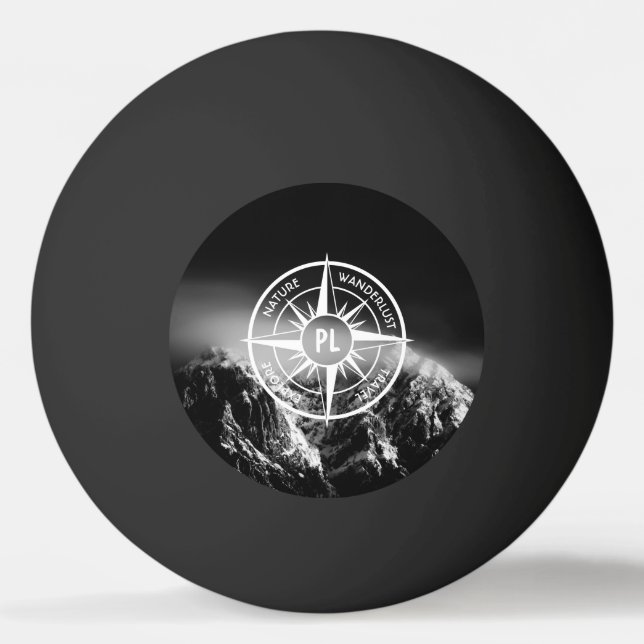 Compass star emblem monogram dramatic mountains ping pong ball (Front)