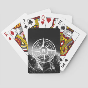 Compass star emblem monogram dramatic mountains playing cards