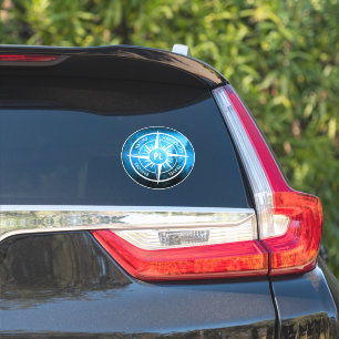 Compass star emblem monogram fog in spruce forest