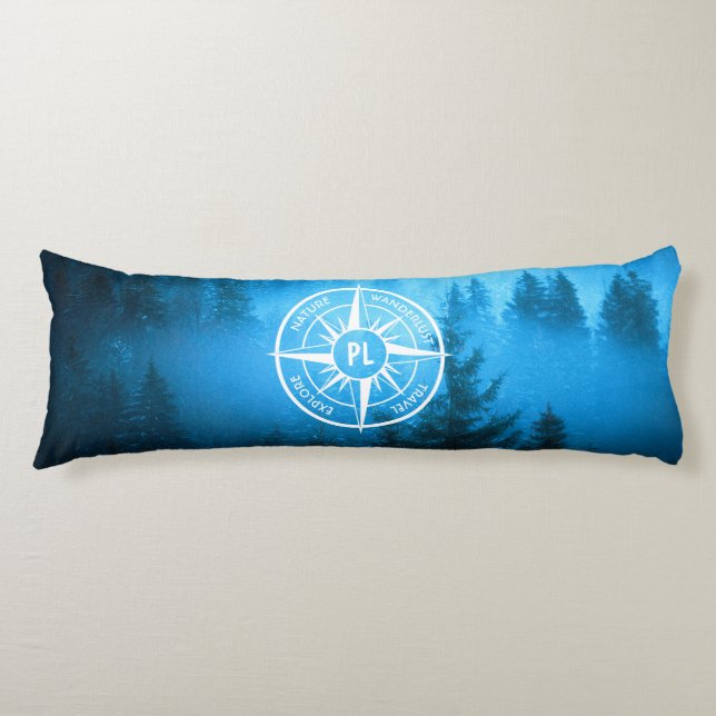 Compass star emblem monogram fog in spruce forest body cushion (Front)
