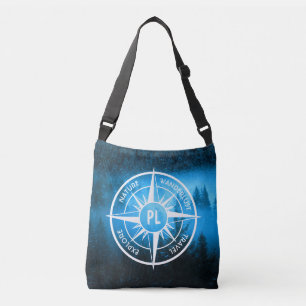 Compass star emblem monogram fog in spruce forest crossbody bag
