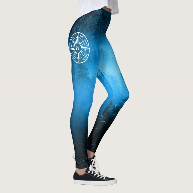 Compass star emblem monogram fog in spruce forest leggings (Right)