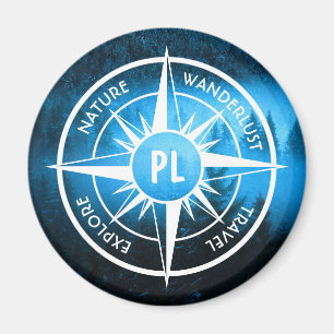 Compass star emblem monogram fog in spruce forest magnet