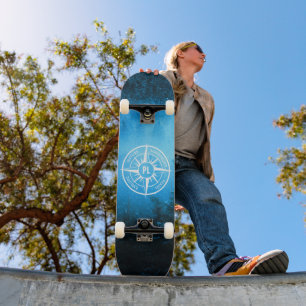 Compass star emblem monogram fog in spruce forest skateboard