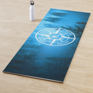 Compass star emblem monogram fog in spruce forest yoga mat