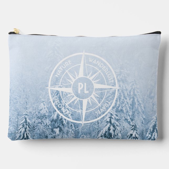 Compass star emblem monogram winter spruce forest accessory pouch (Front)