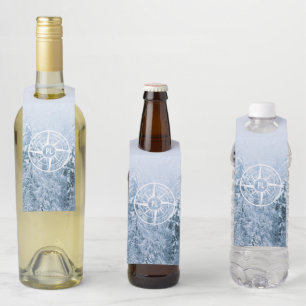 Compass star emblem monogram winter spruce forest bottle tag