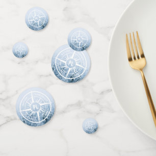 Compass star emblem monogram winter spruce forest confetti