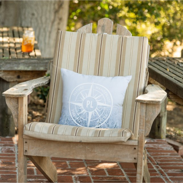 Compass star emblem monogram winter spruce forest cushion (Chair)