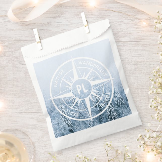 Compass star emblem monogram winter spruce forest favour bag (Clipped)