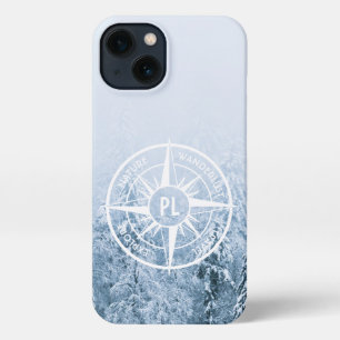 Compass star emblem monogram winter spruce forest iPhone 13 case