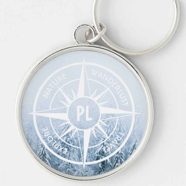 Compass star emblem monogram winter spruce forest key ring (Front)