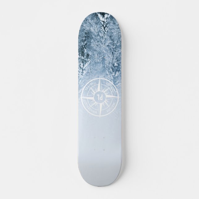 Compass star emblem monogram winter spruce forest skateboard (Front)