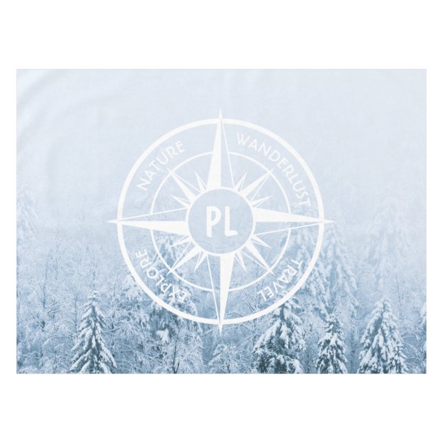 Compass star emblem monogram winter spruce forest tablecloth (Front (Horizontal))