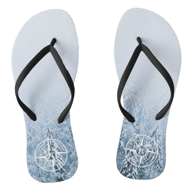 Compass star emblem monogram winter spruce forest thongs (Footbed)