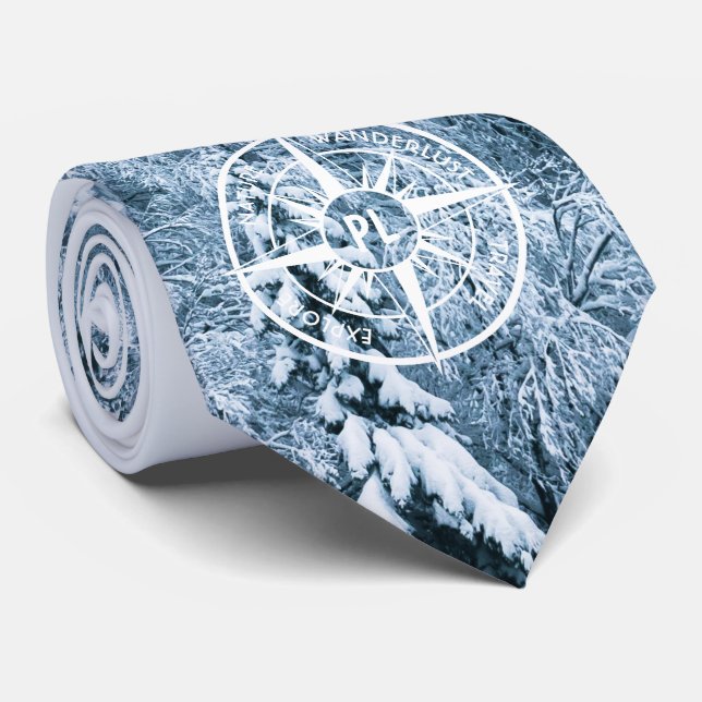 Compass star emblem monogram winter spruce forest tie (Rolled)