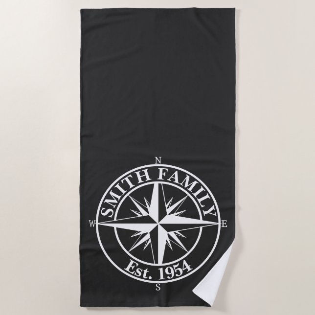 Compass star monogram personalizable emblem beach towel (Front)