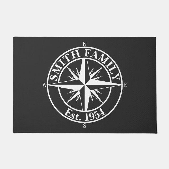 Compass star monogram personalizable emblem doormat (Front)