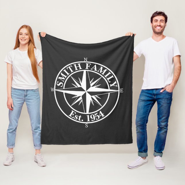 Compass star monogram personalizable emblem fleece blanket (In Situ)