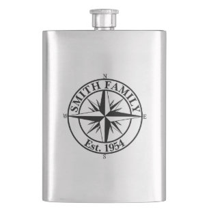 Compass star monogram personalizable emblem hip flask