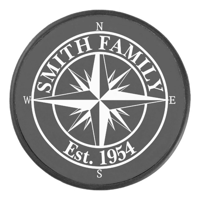 Compass star monogram personalizable emblem hockey puck (Front)