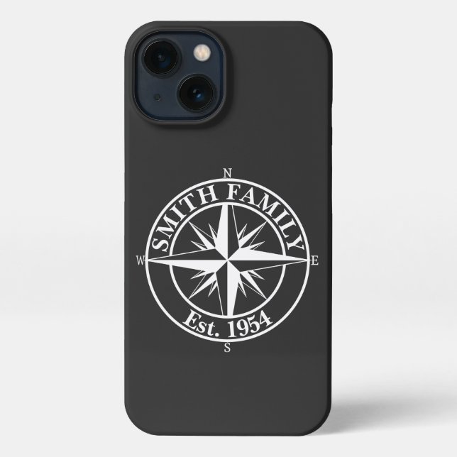 Compass star monogram personalizable emblem iPhone case (Back)