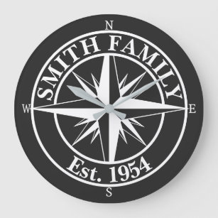 Compass star monogram personalizable emblem large clock