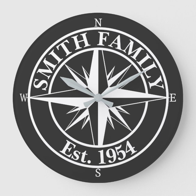Compass star monogram personalizable emblem large clock (Front)