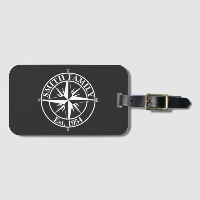Compass star monogram personalizable emblem luggage tag (Front Horizontal)