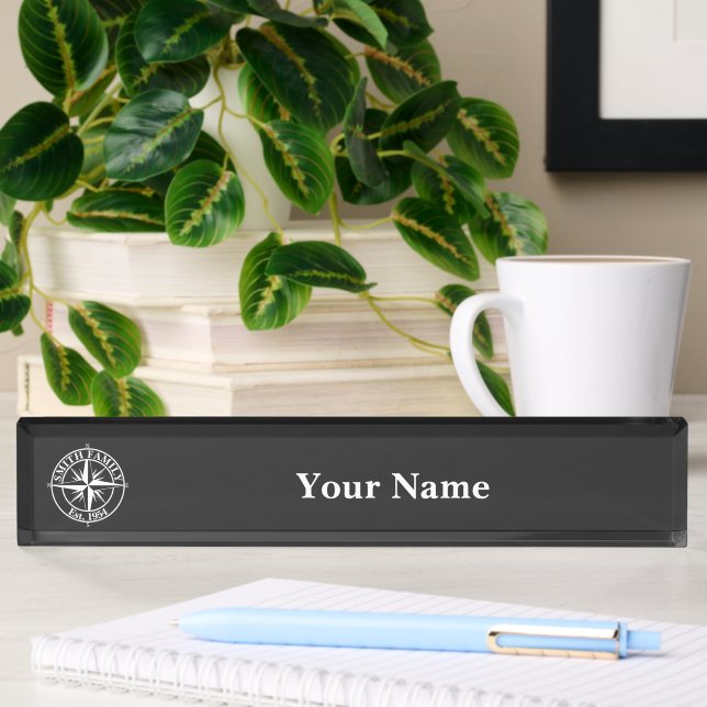 Compass star monogram personalizable emblem nameplate