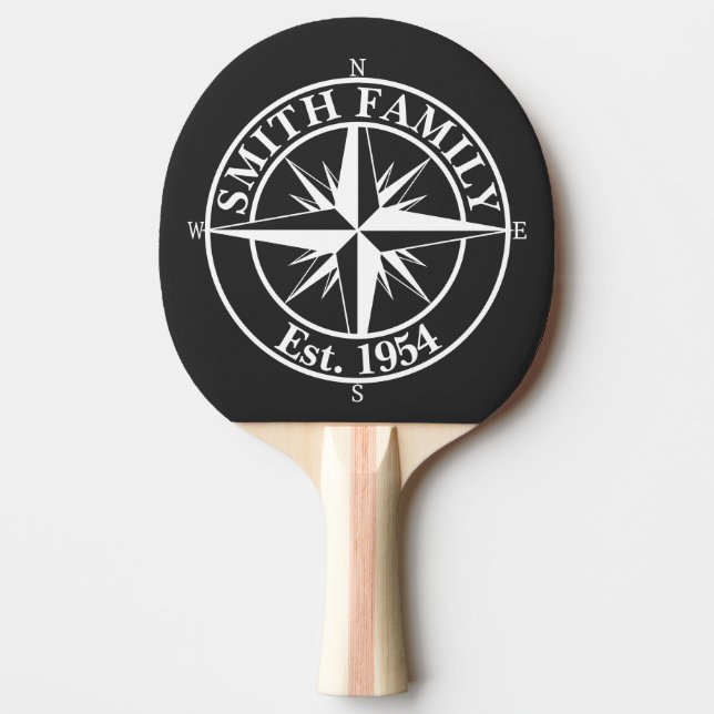 Compass star monogram personalizable emblem ping pong paddle (Front)