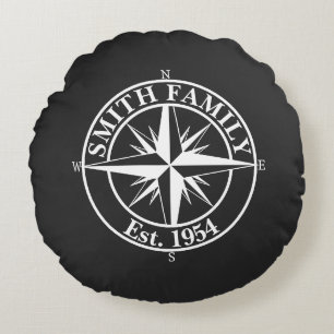 Compass star monogram personalizable emblem round cushion