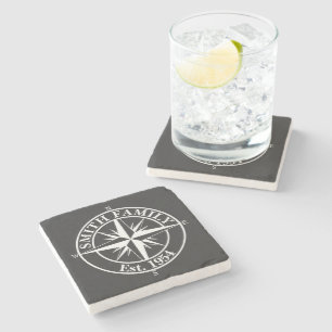 Compass star monogram personalizable emblem stone coaster