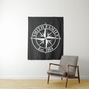 Compass star monogram personalizable emblem tapestry