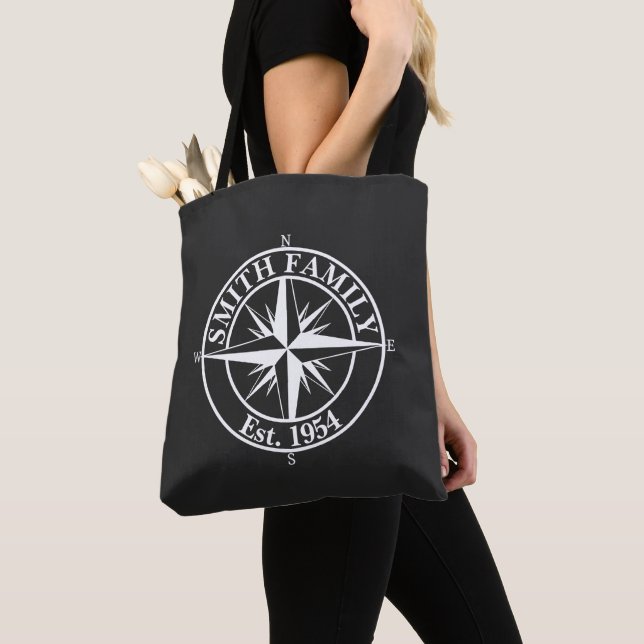 Compass star monogram personalizable emblem tote bag (Close Up)
