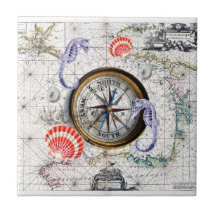 Compass Vintage Nautical Tile