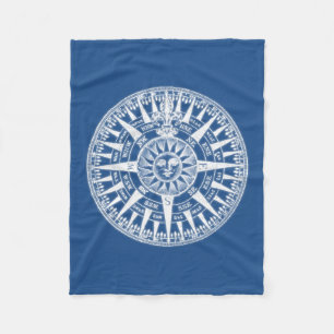 Compass Wind Rose Blue White Fleece Blanket