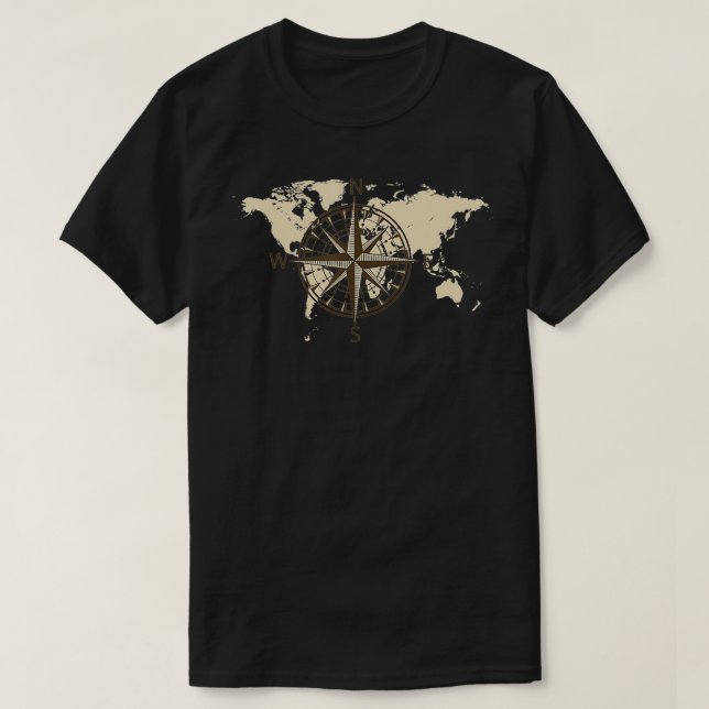 Compass World Map Graphic  Travel Adventure  T-Shirt (Design Front)