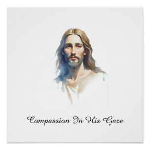 Compassion in His gaze- Jesus Water colour Paintin Poster