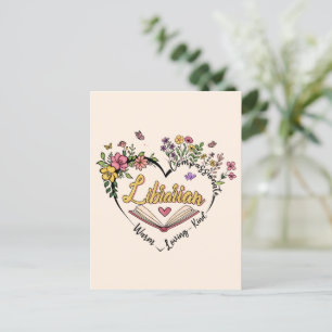 Compassionate Librarian – Floral Heart Design Postcard
